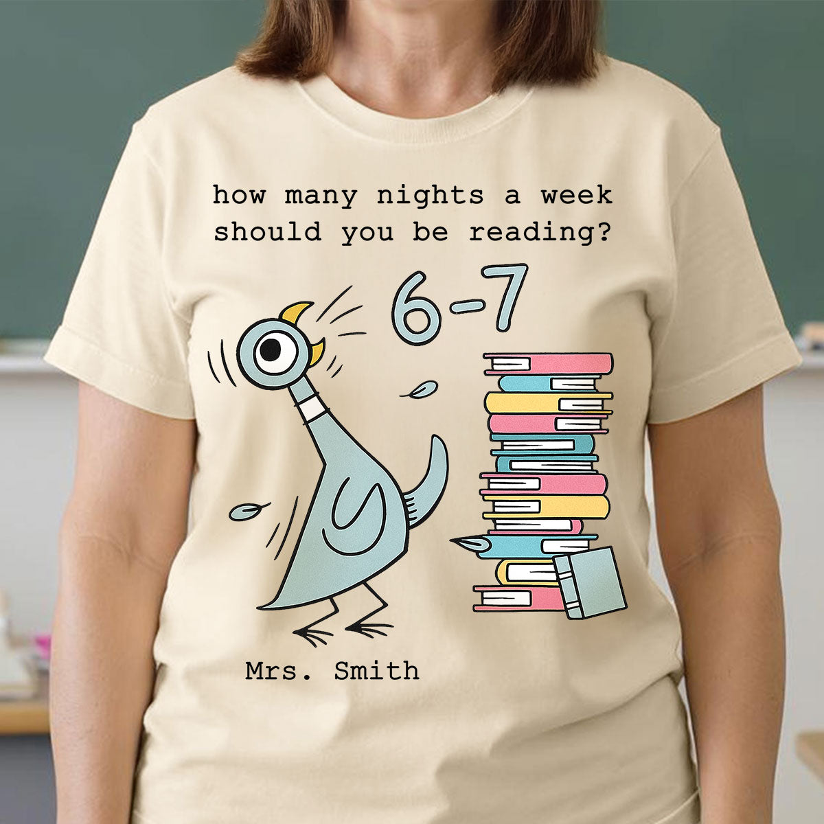 How Many Nights A Week Should You Be Reading 6-7 - Personalized Shirt - Pigeon Elephant Piggie Children's Books Sweatshirt, Teacher Six Seven 67