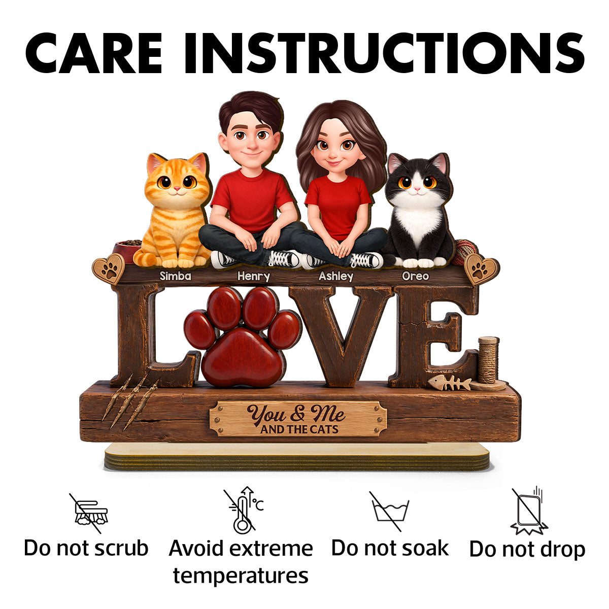 You & Me And The Cat - Personalized 2-Layered Wooden Plaque - Heartfelt  Gift For Cat Dad