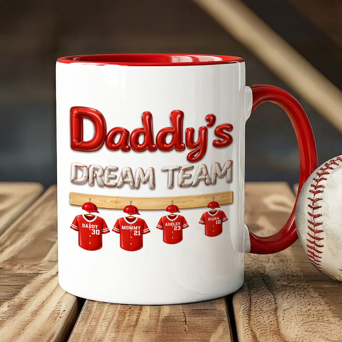 Daddy's Dream Team Baseball Family - Personalized Mug - Gift For Dad, Gift For Family