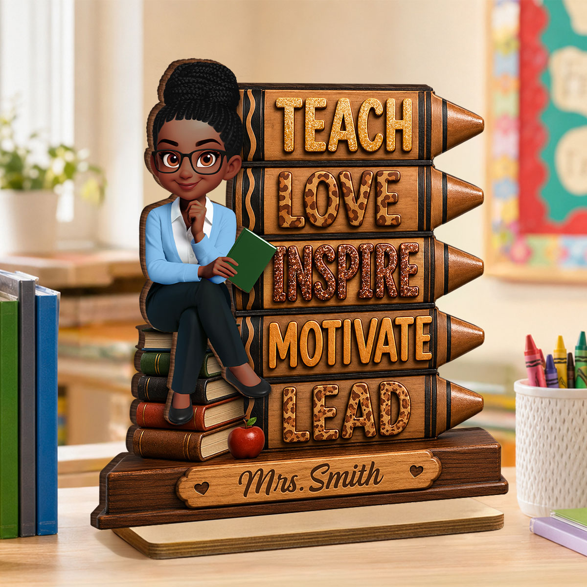Teach Love Inspire Motivate Lead - Personalized 2-Layered Wooden Plaque - Back to School Gift for Teachers