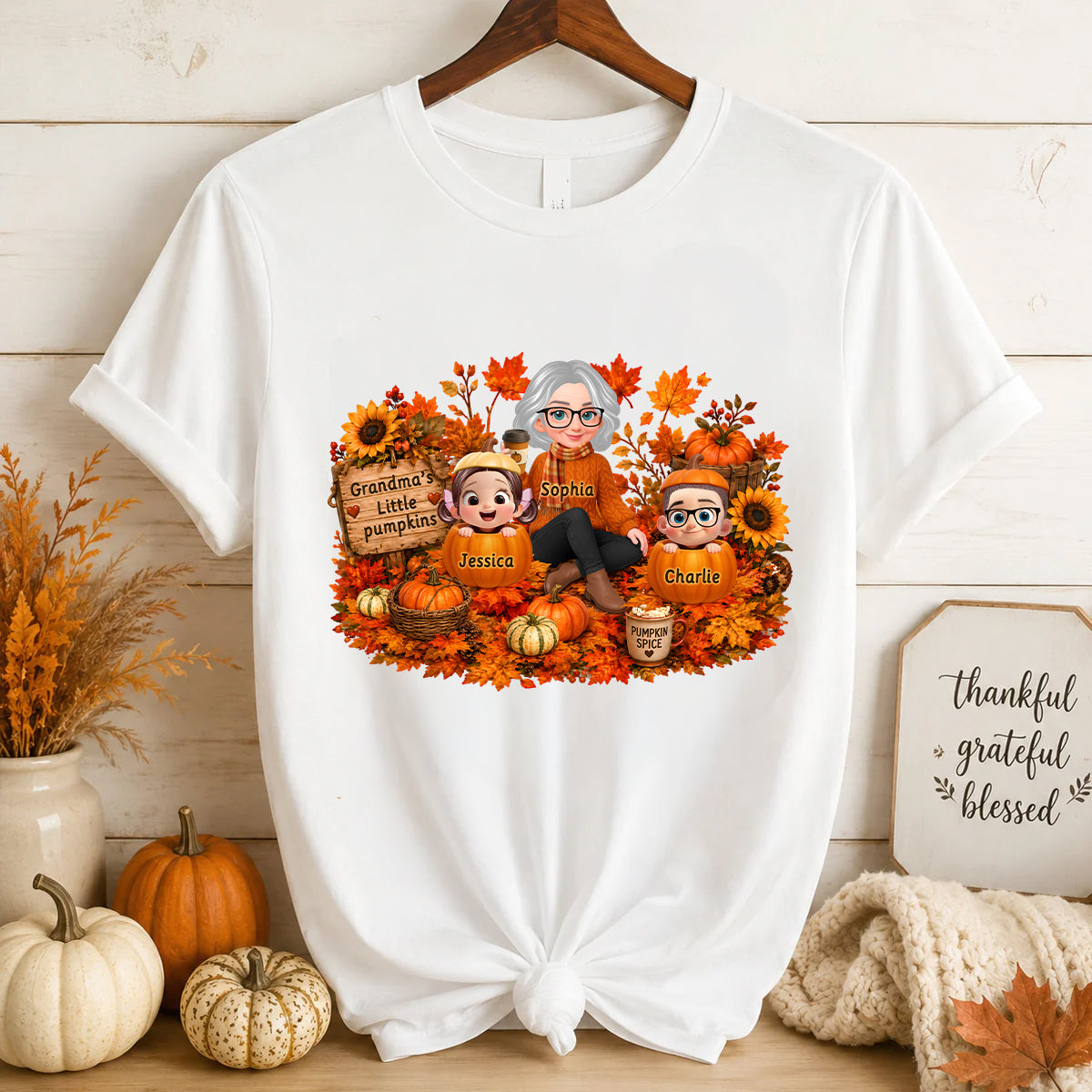 Grandma's Little Pumpkins Grandkids Fall - Personalized Shirt - Fall Season Gift, Gift For Grandma