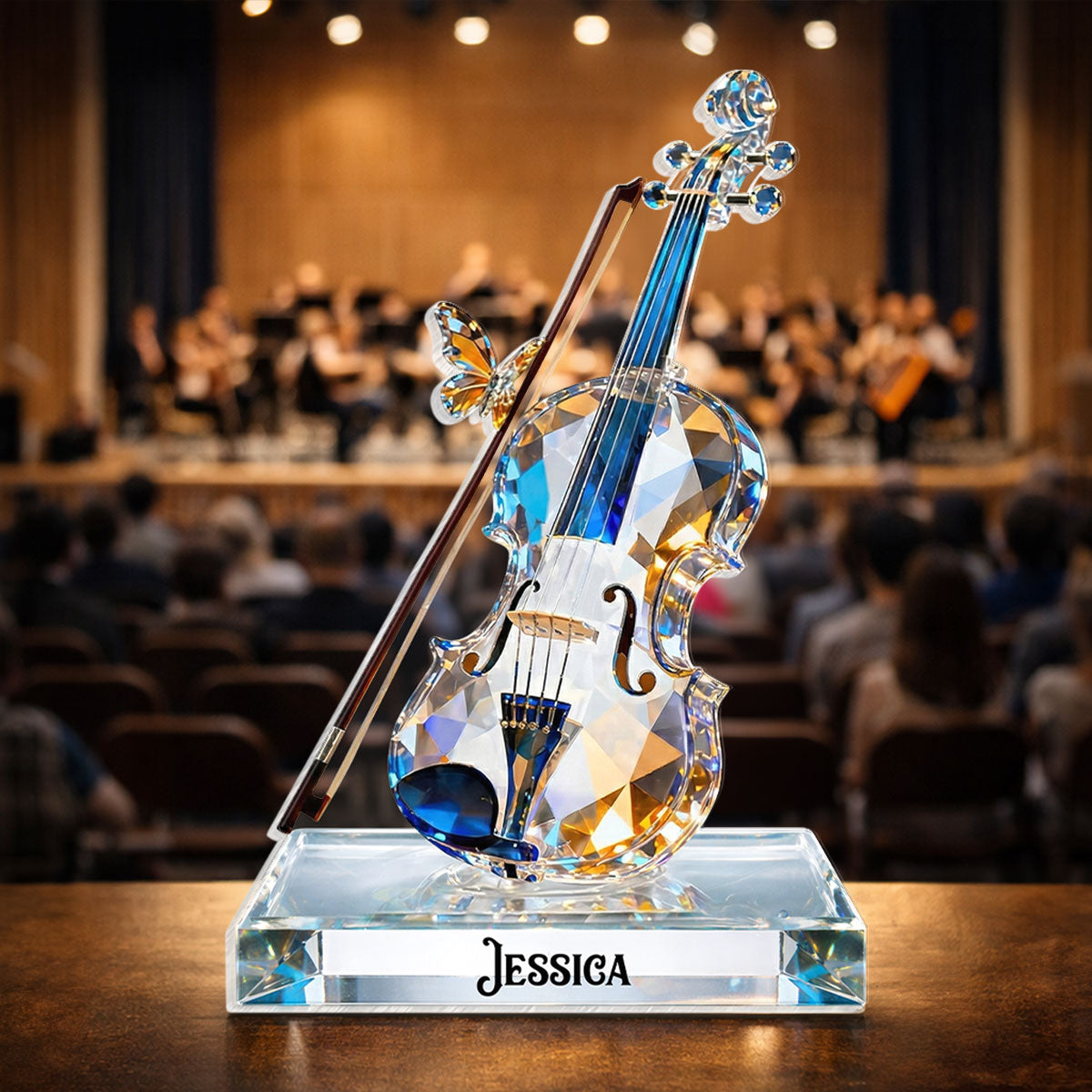 Violin Music Crystal Effect - Personalized Acrylic Block Plaque - Unique Gift For Violinist