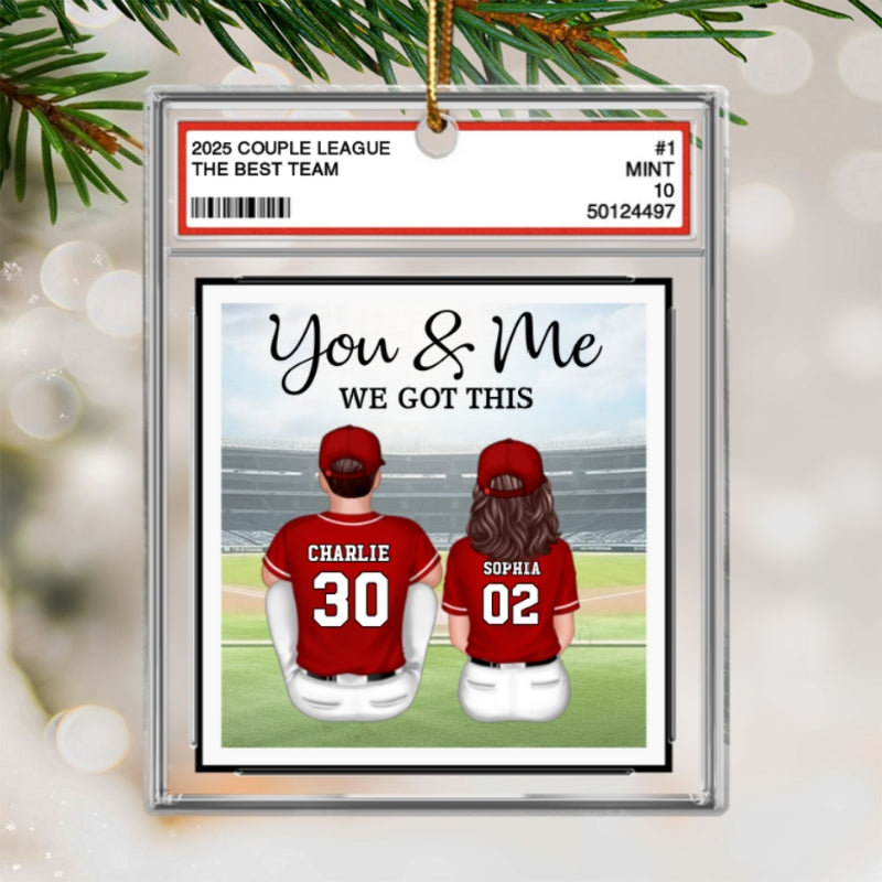 Baseball Couple Sitting Back View Trading Card Style - Personalized Acrylic Ornament