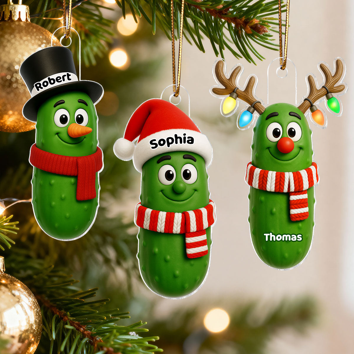 Christmas Pickle Characters - Personalized Acrylic Ornament - Funny White Elephant Gift