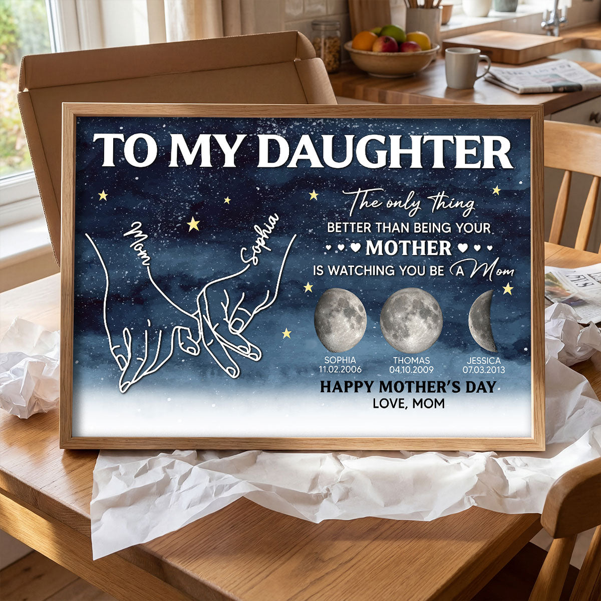 To My Daughter Mom And Daughter Custom Birthdate Moon Phase - Personalized Poster - Mother's Day Gift For Daughter