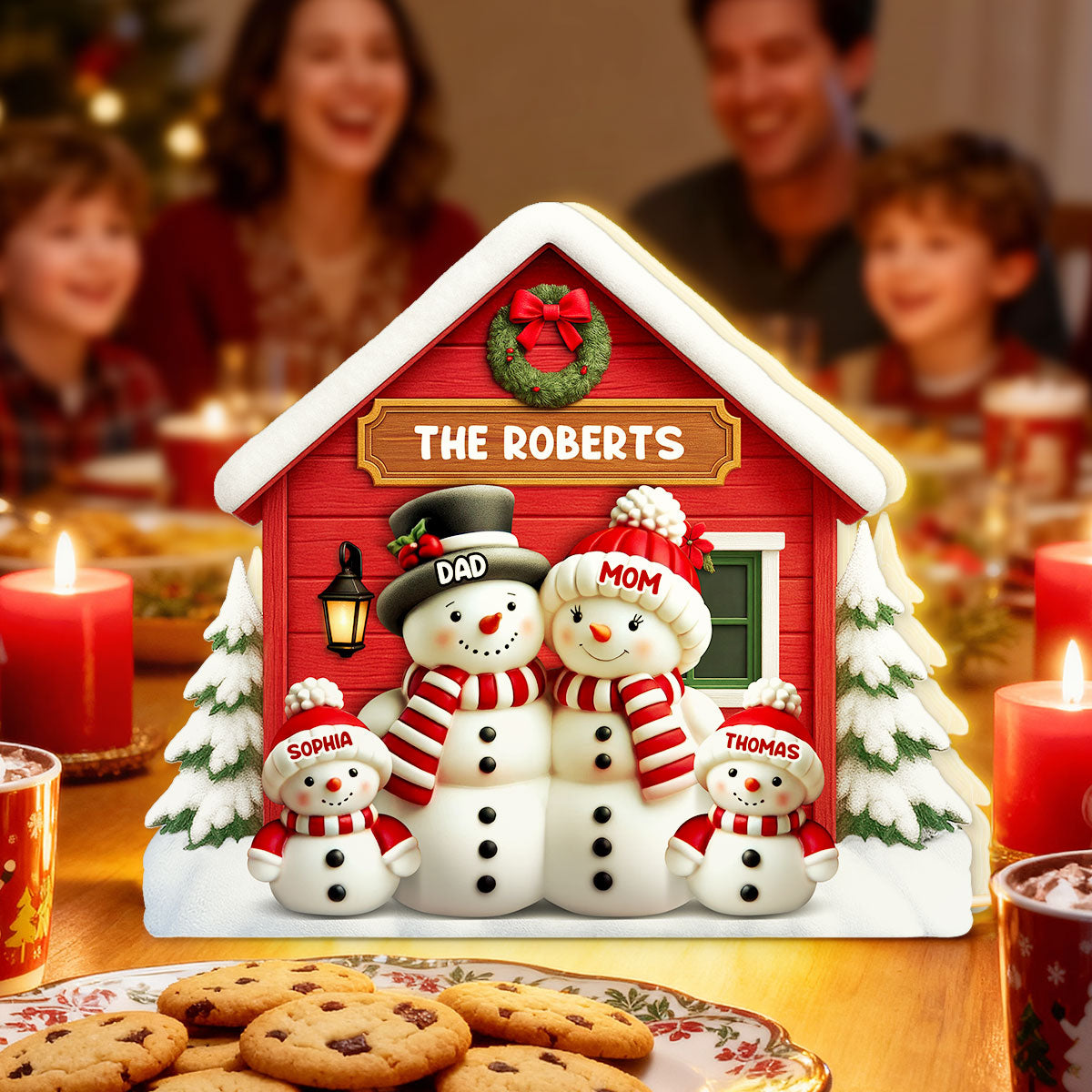 3D Effect Snowman at Grandparents' House Farm House - Personalized Light Box - Christmas Decor For Grandma, Grandpa, Family