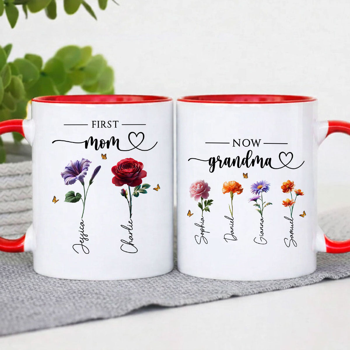 First Mom Now Grandma Birthmonth Flowers - Personalized Mug - Heartfelt Gift For Grandma
