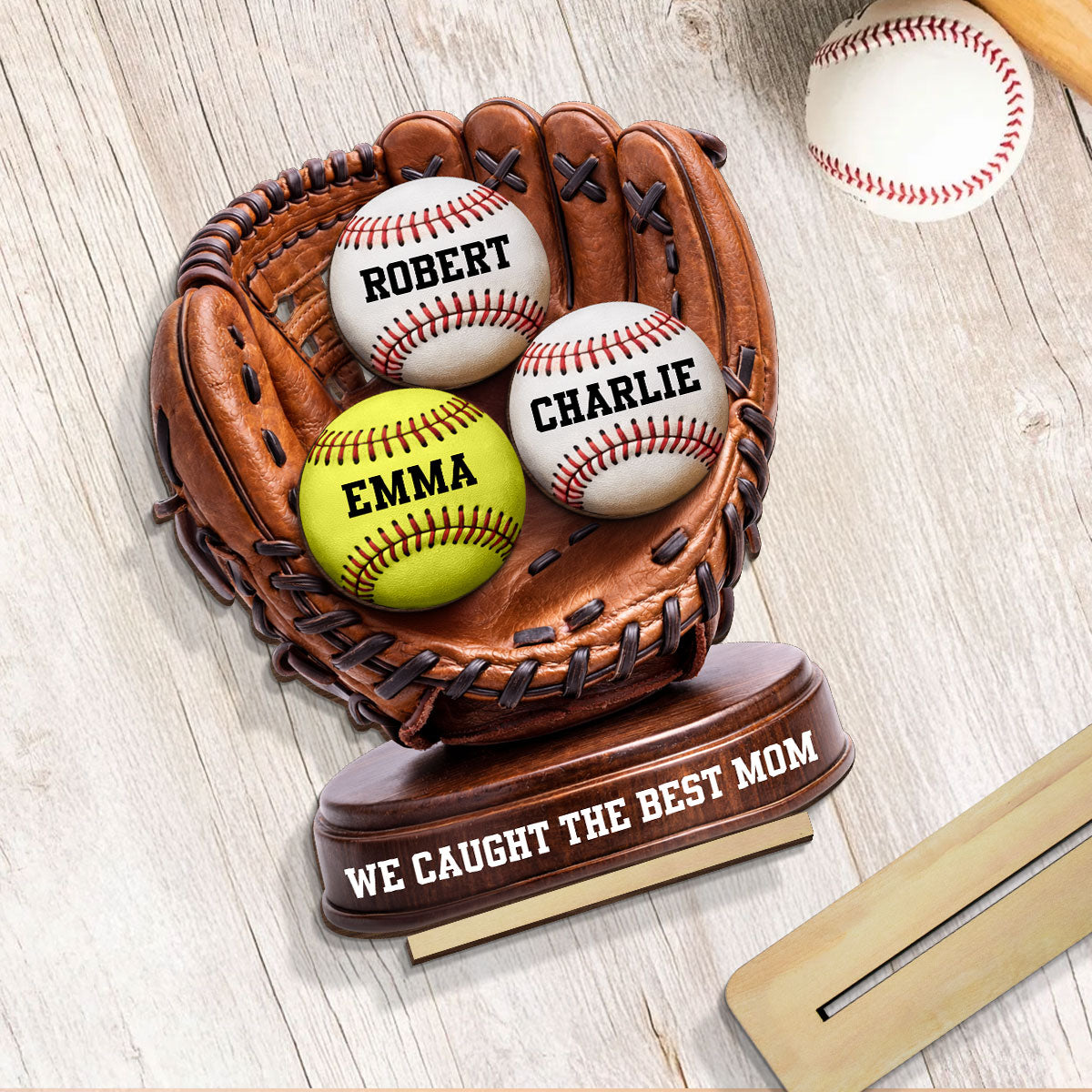 We Caught The Best Mom Baseball Glove - Personalized 2-Layered Wooden Plaque - Mother's Day Gift for Mom, Wife