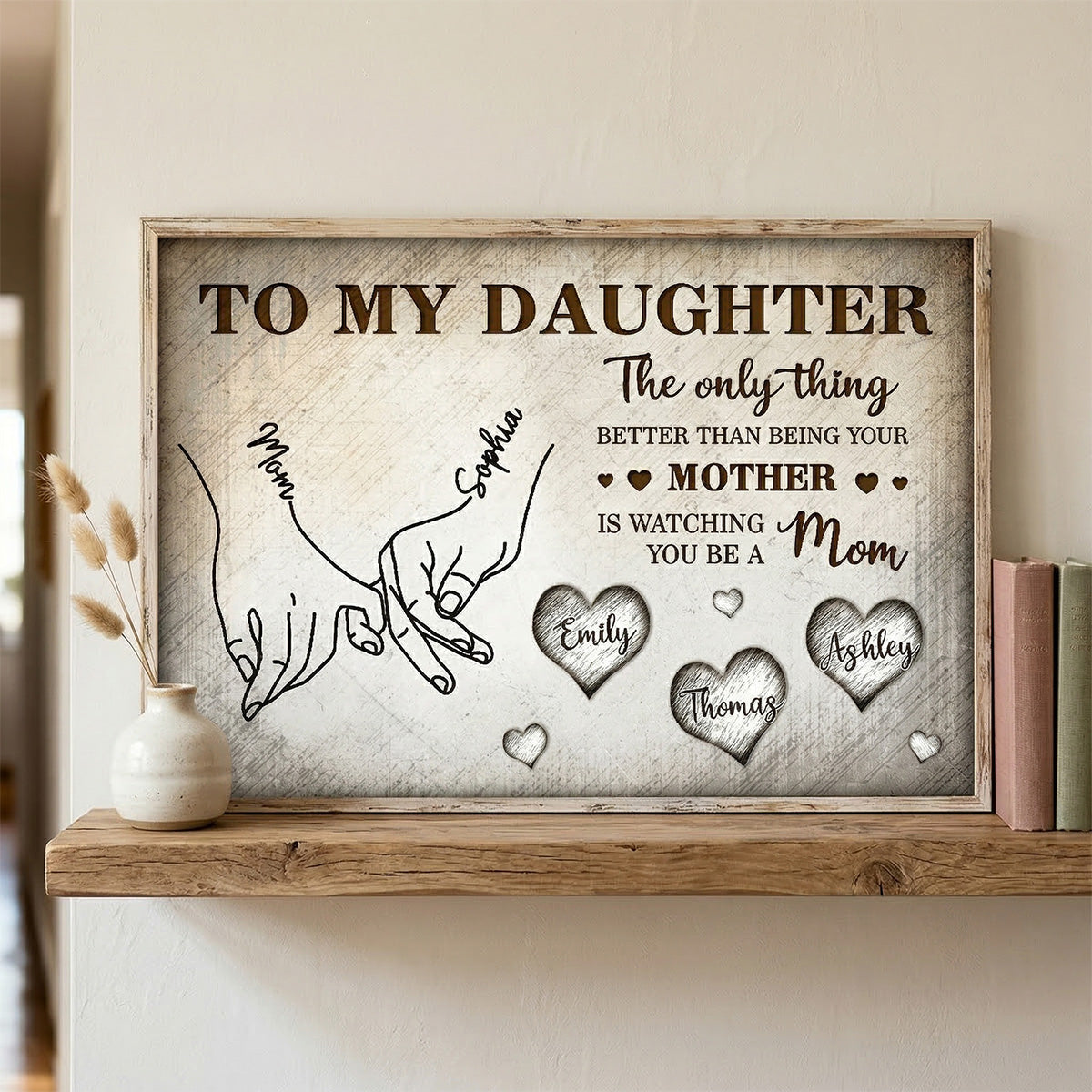 To My Daughter Mom And Daughter Holding Hands Custom Kids Names - Personalized Wall Art, Poster, Canvas - Mother's Day Gift For Daughter