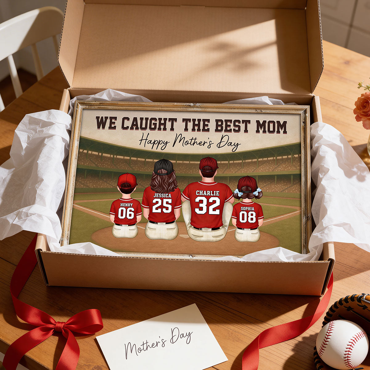 Retro Vintage We Caught The Best Baseball Mom - Personalized Poster - Mother's Day Gift For Baseball Mom, Wife