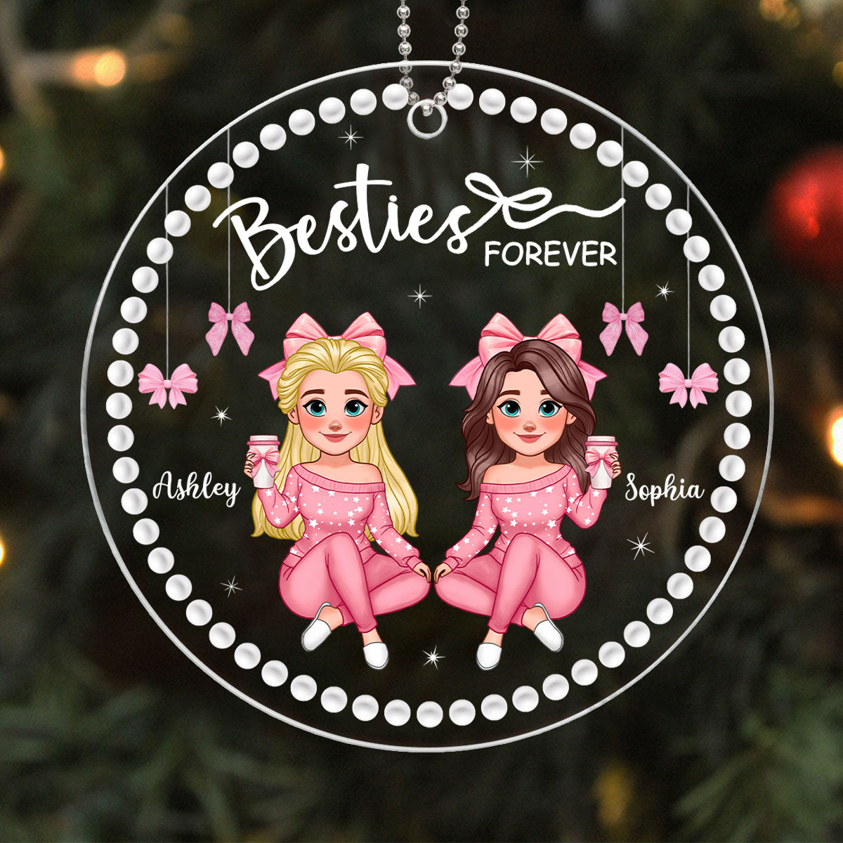 Animated Besties Forever Coquette Style Personalized Acrylic Ornament