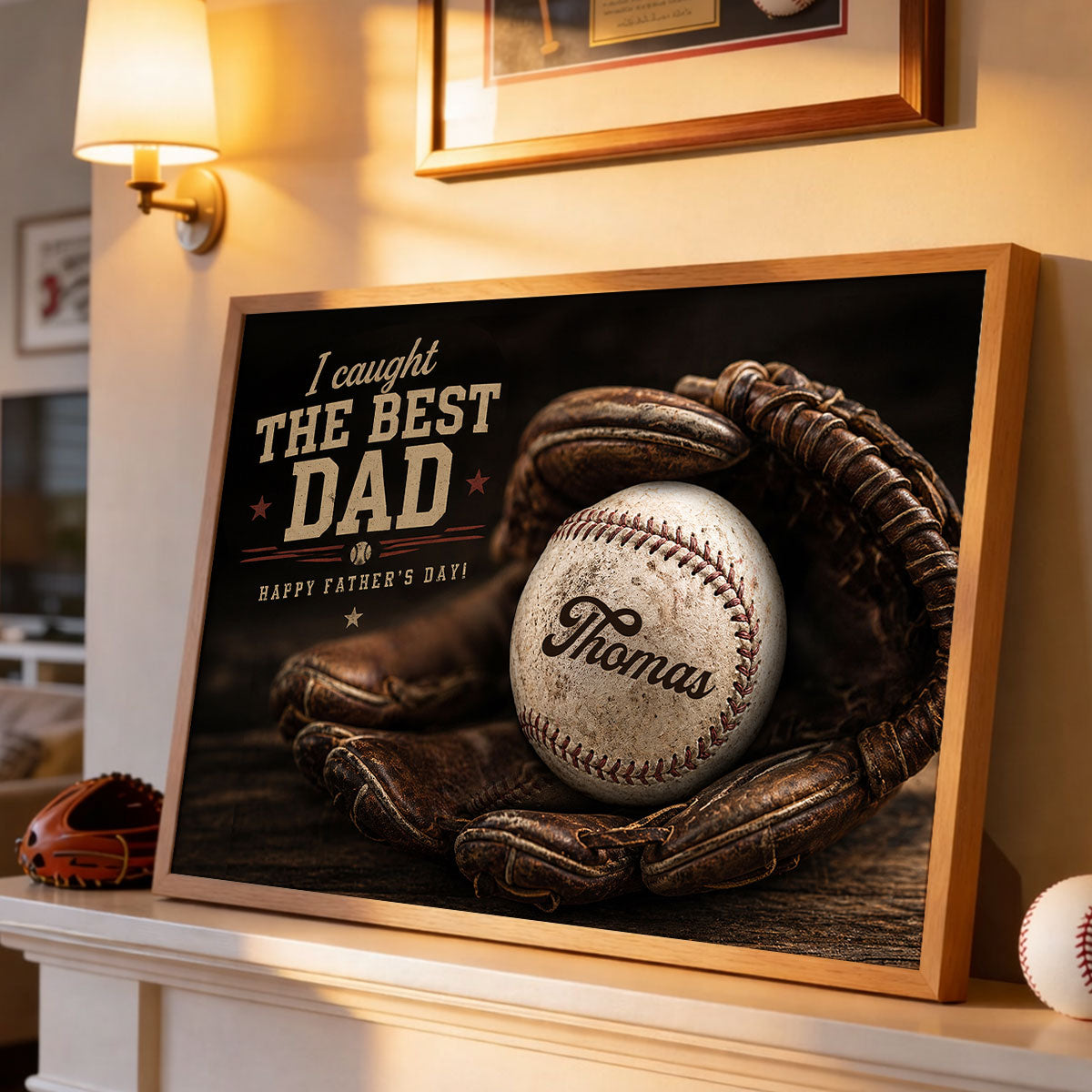Vintage Baseball Gear We Caught the Best Dad - Personalized Poster - Father's Day Gift for Husband, Dad