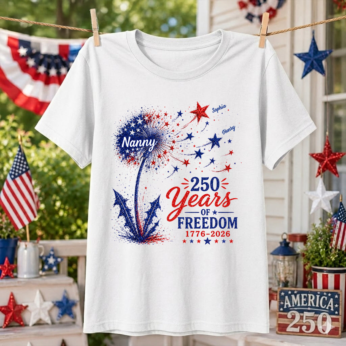 Grandma Patriotic Dandelion 250th Anniversary - Personalized Shirt - Gift for Grandma