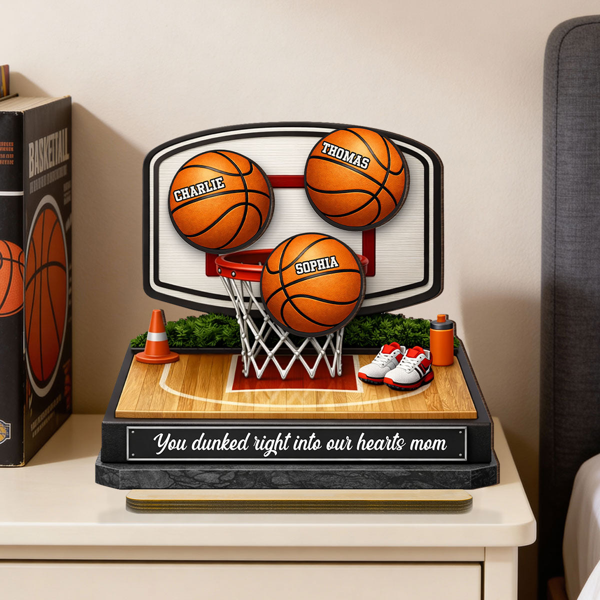 You Dunked Right into Our Hearts Basketball Mom - Personalized 2-Layered Wooden Plaque - Gift for Mom