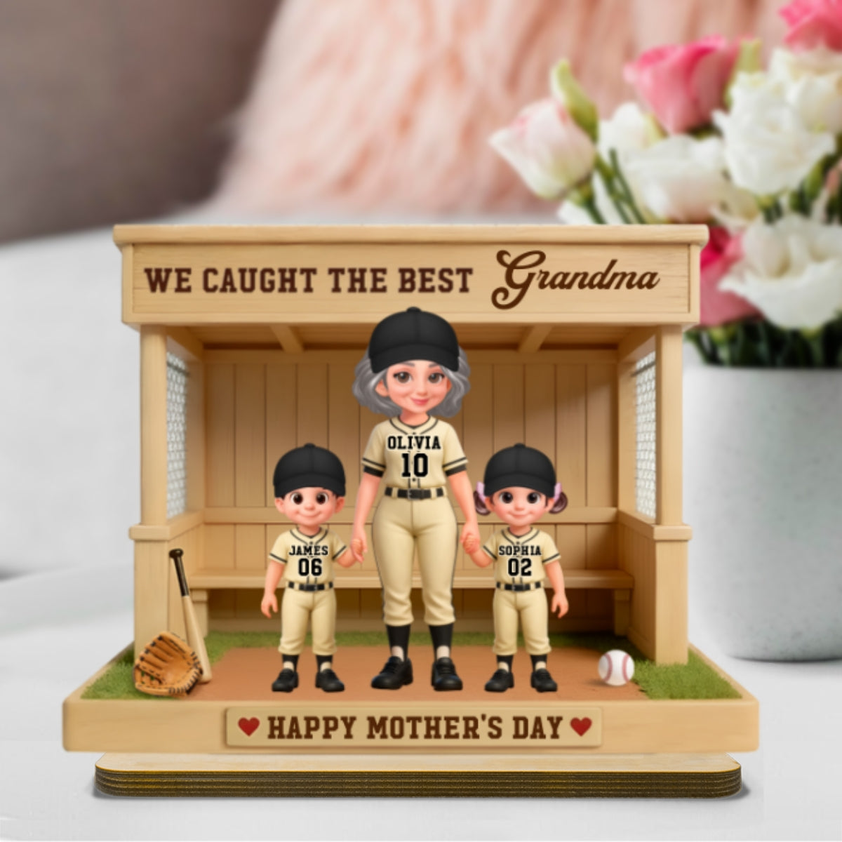 We Caught The Best Grandma Baseball Dugout - Personalized 2-Layered Wooden Plaque - Mother's Day Gift For Baseball Grandma, Mom