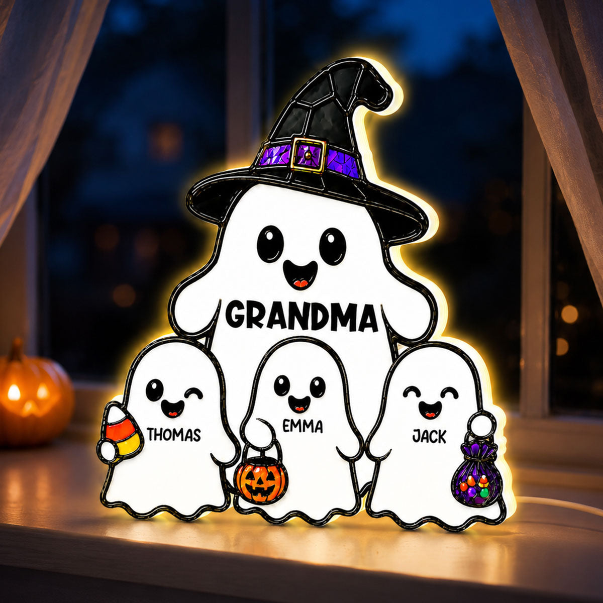 Whimsical Grandma's Boo Crew - Personalized Light Box - Halloween Decoration For Grandma