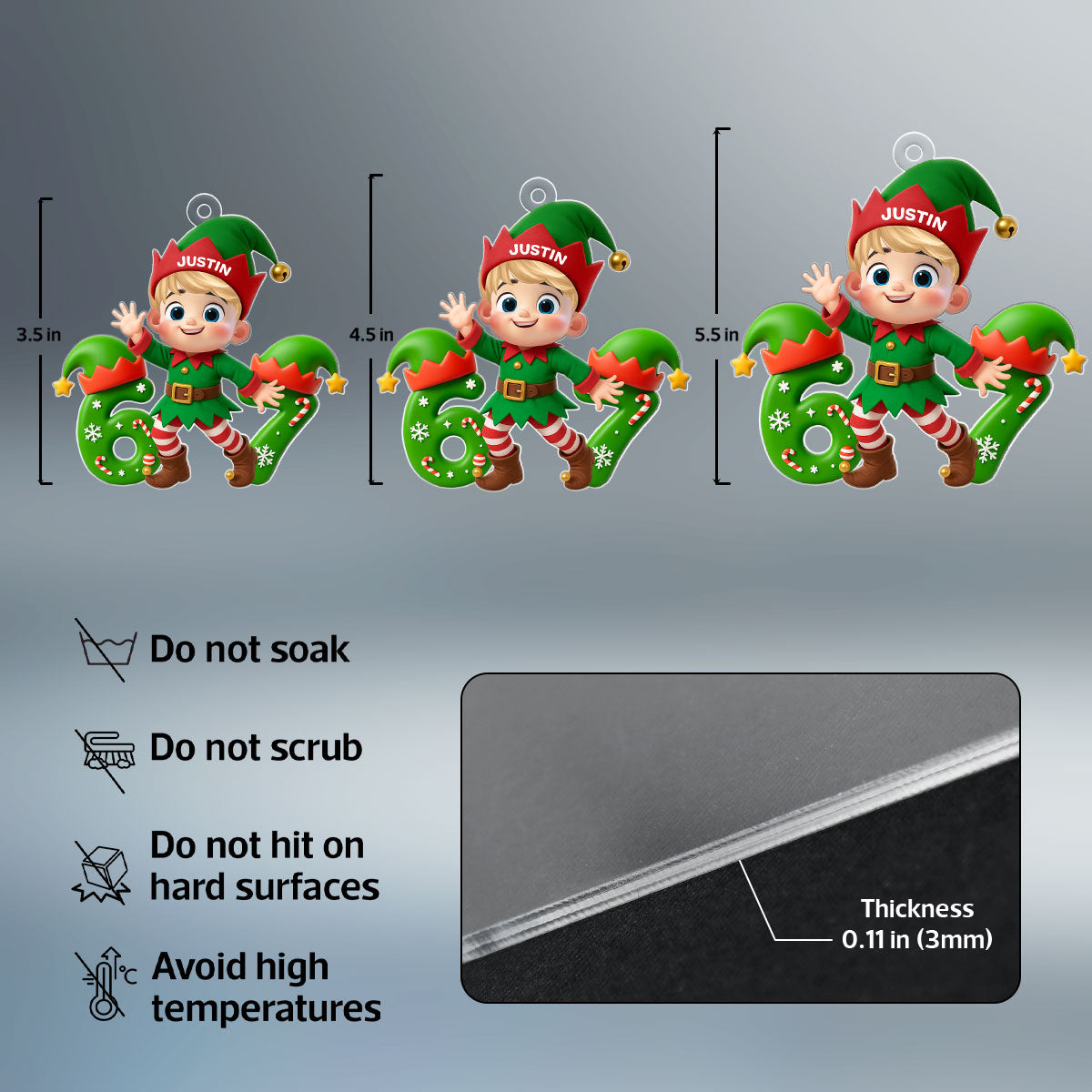 Christmas Elf Six Seven Trending Quote - Personalized Acrylic Ornament - Christmas Gift for Kid, Grandkids