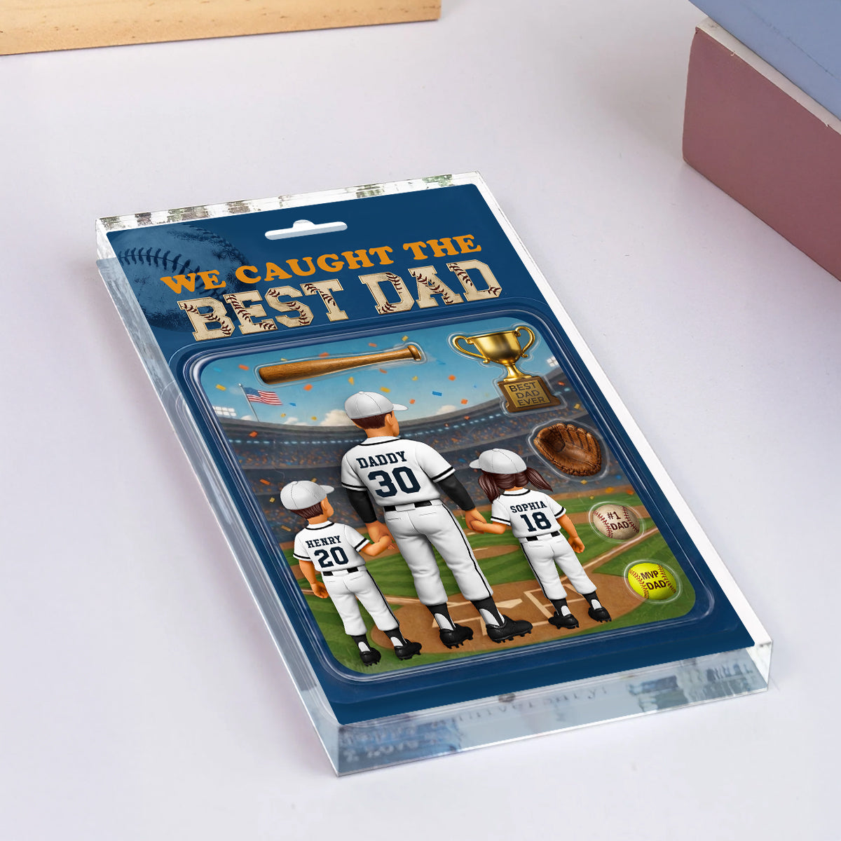 Baseball Dad Action Figure - Personalized Acrylic Block Plaque -  Gift for Dad, Husband