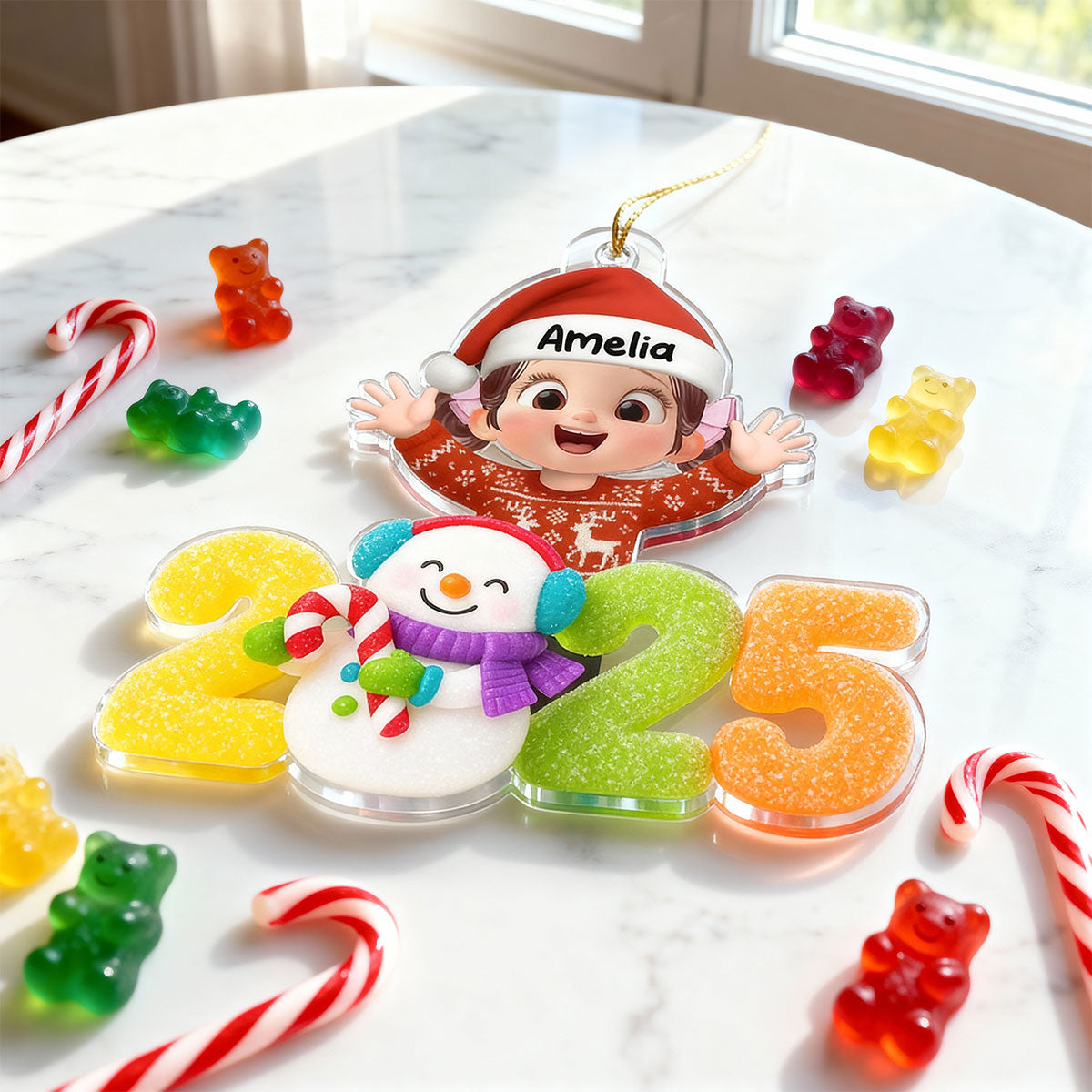 Cute Kid Candy 2025 - Peronalized Acrylic Orrnament - Christmas Gift for Kid, Grandkids