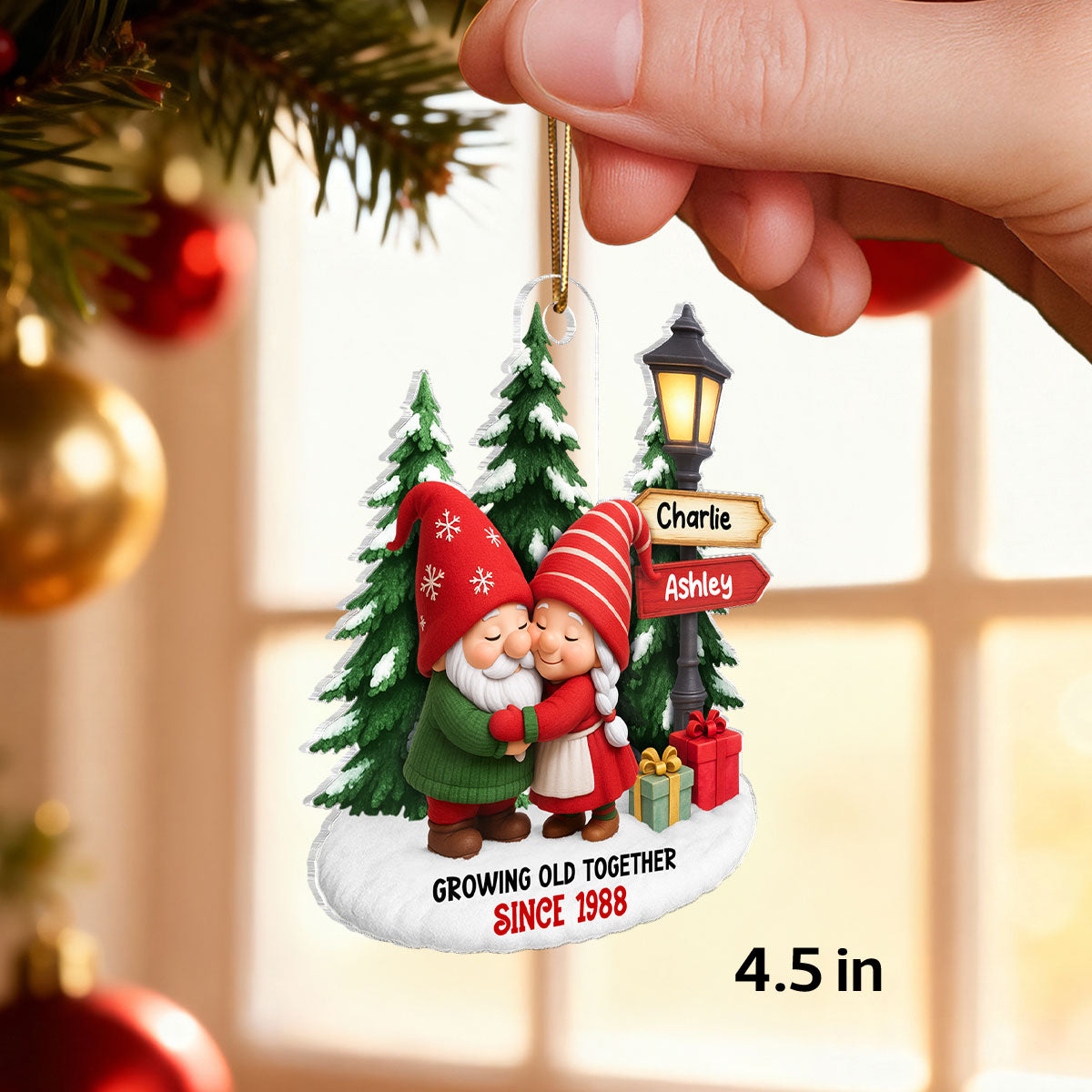 Gnome Couple on Snow - Personalized Acrylic Ornament - Christmas Gift For Couple, for Wife, for Husband