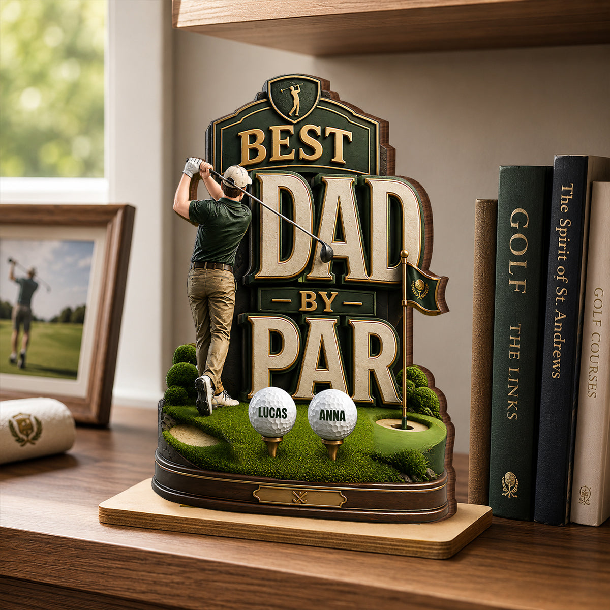 Golf Dad & Kids Best Dad By Par - Personalized 2-Layered Wooden Plaque -  Gift For Dad, Husband