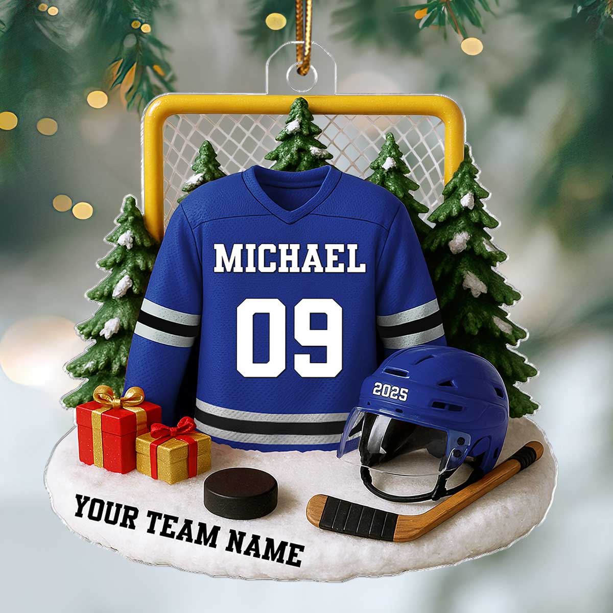 3D Effect Hockey Player Uniform - Personalized Acrylic Ornament - Christmas Gift For Hockey Players, Hockey Team