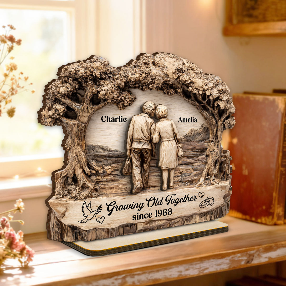 From Our First Kiss Till Our Last Breath - Personalized 2 Layer Standing Wooden Plaque - Gift for Couple