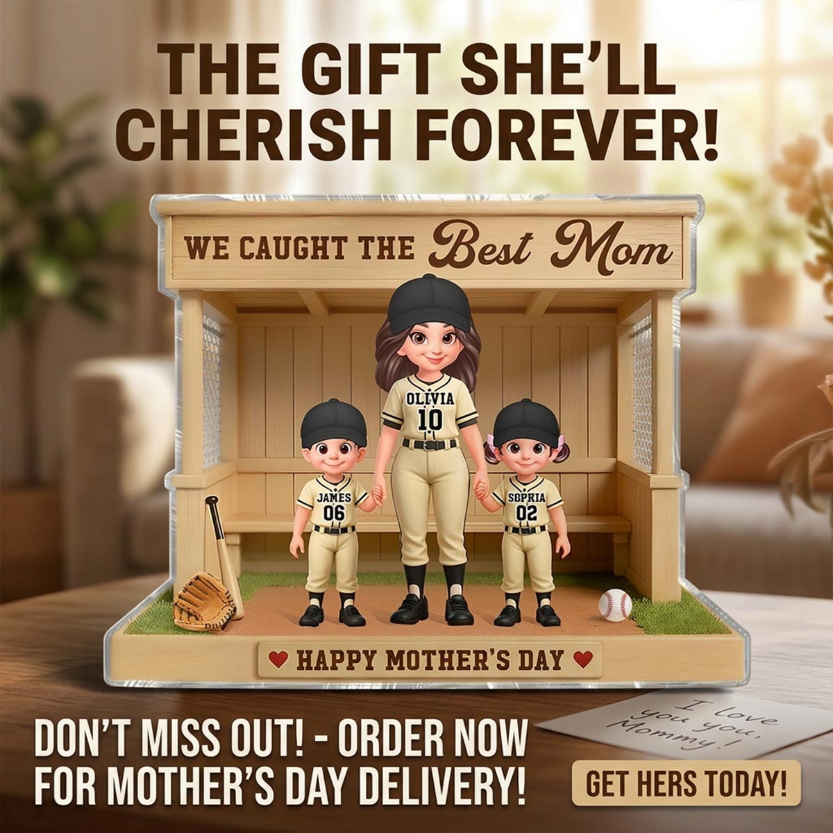 We Caught The Best Mom Baseball Dugout - Personalized Acrylic Block Plaque - Mother's Day Gift For Baseball Mom