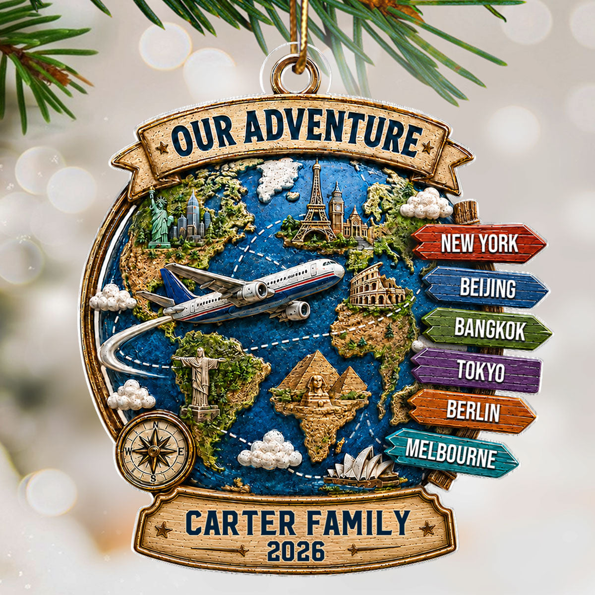 Trending Travel Adventure - Personalized Acrylic Ornament - Gifts For Couple, Family