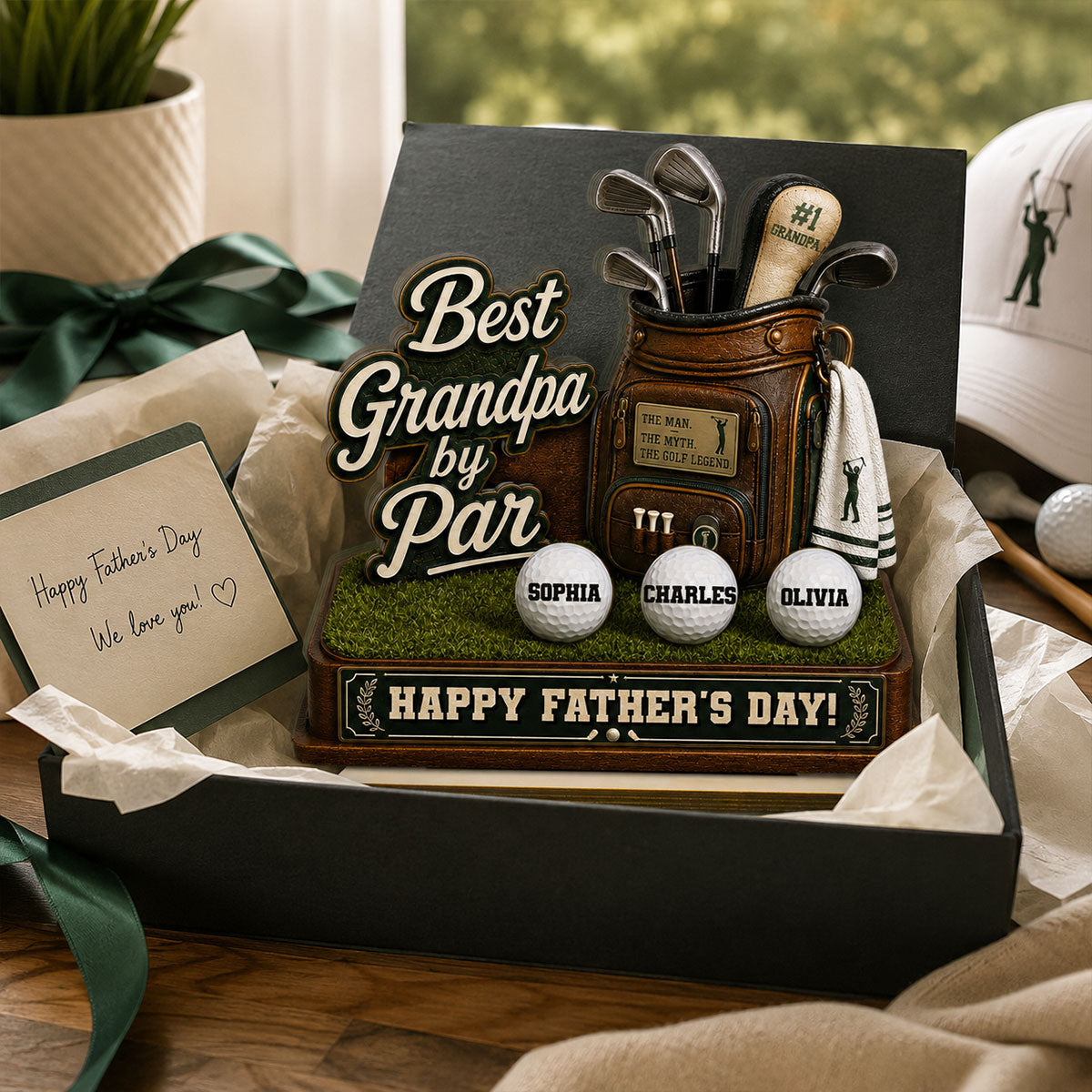 Best Grandpa By Par Custom Kid Name - Personalized 2-Layered Wooden Plaque -  Gift For Golf Grandpa, Dad, Husband