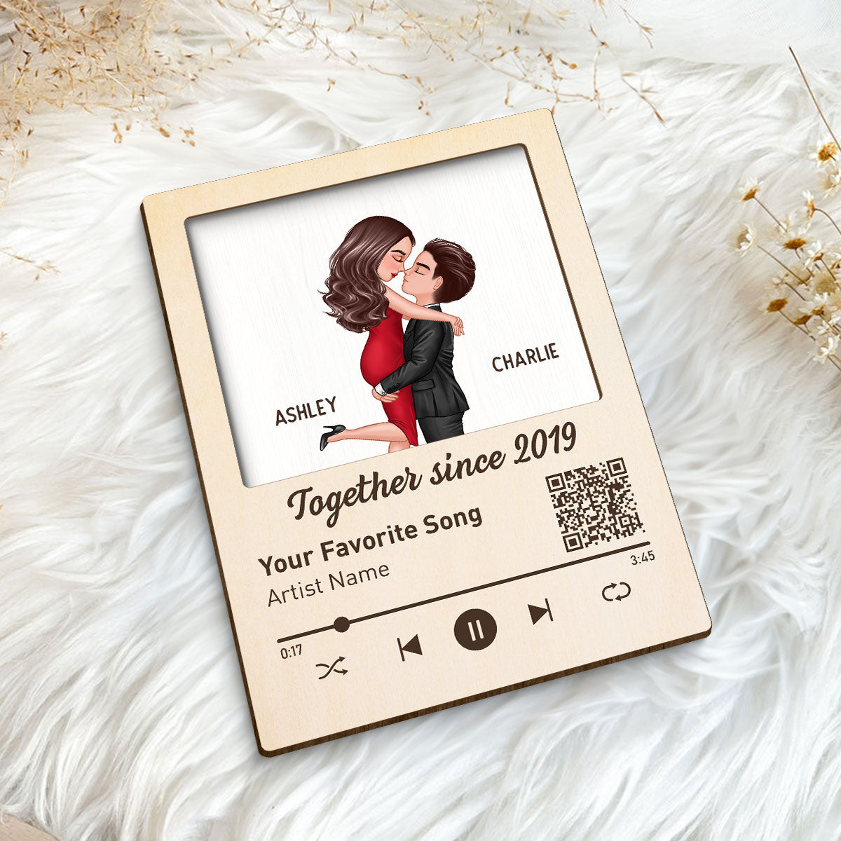 Couple Kissing Favorite Song QR Code  Gift Personalized 2-layer Wooden Plaque