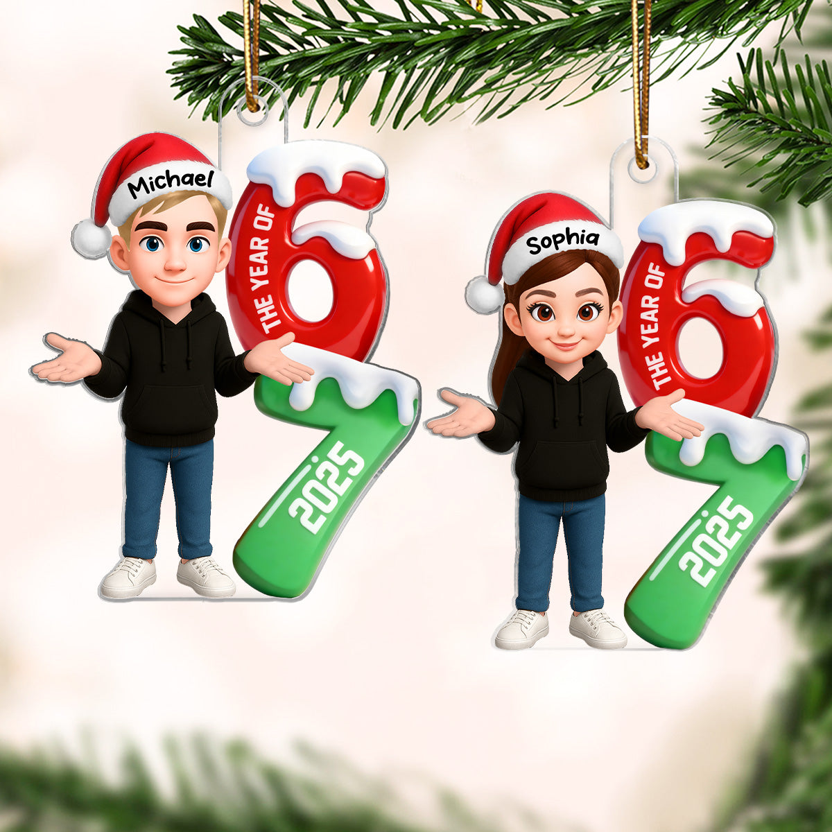 3D Effect 67 Six Seven 2025 Slang Christmas - Personalized Acrylic Ornament - Funny Christmas Gift For Teen, Grandkid, Gen Alpha