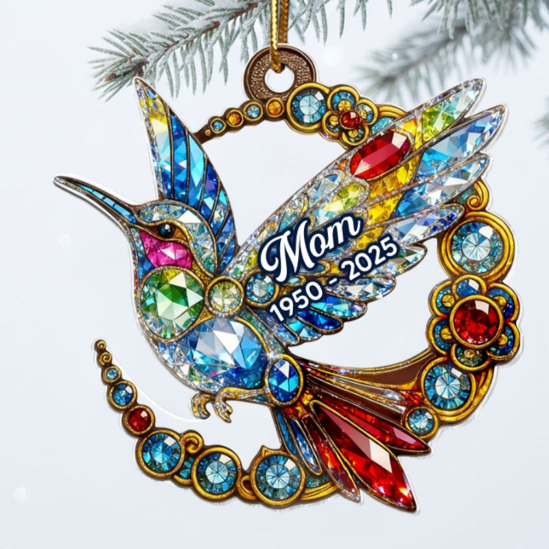 3D Crystal Effect Colorful Hummingbird Memorial - Personalized Acrylic Ornament - Remembrance Gift, Sympathy Gift