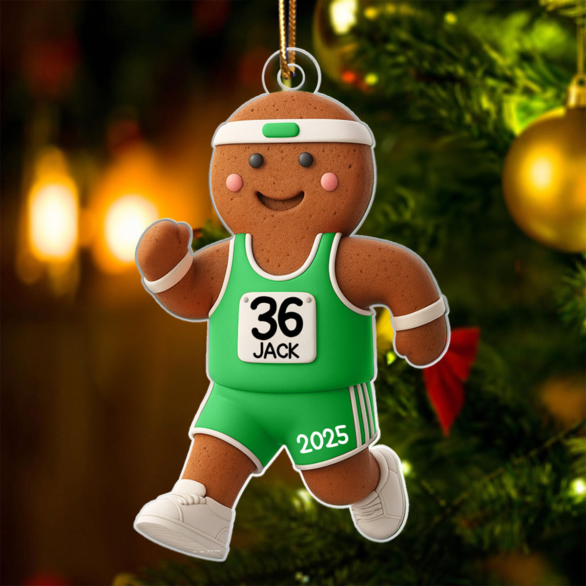 Runner Gingerbread Marathon - Personalized Acrylic Ornament - Unique Christmas Gift For Runners