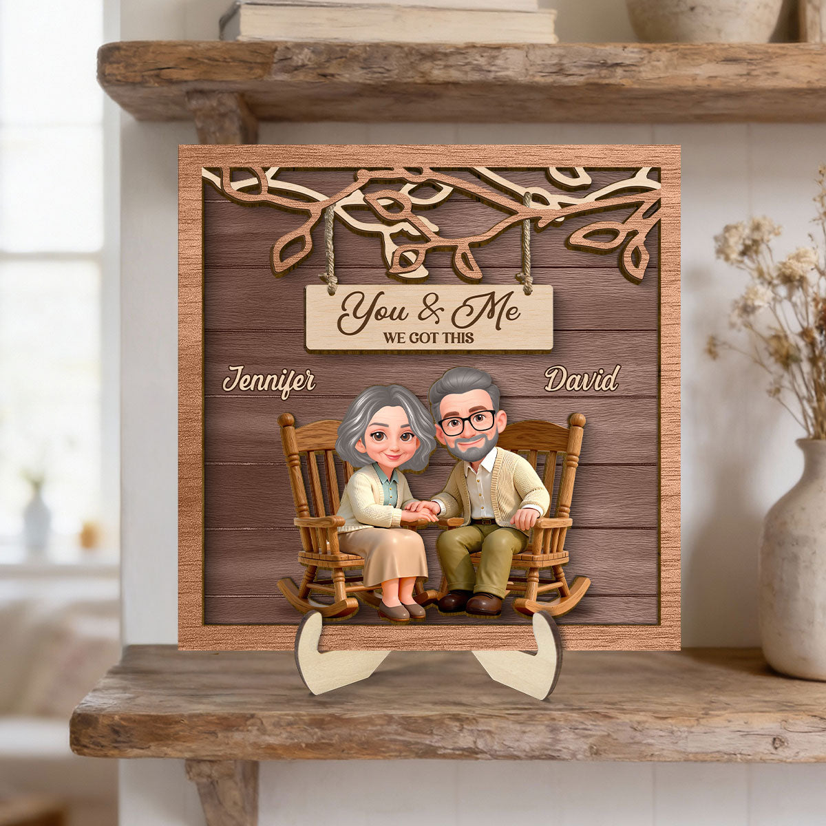 Couple Under Eternal Tree Of Love - Personalized 2-Layered Wooden Plaque - Gift For Couple