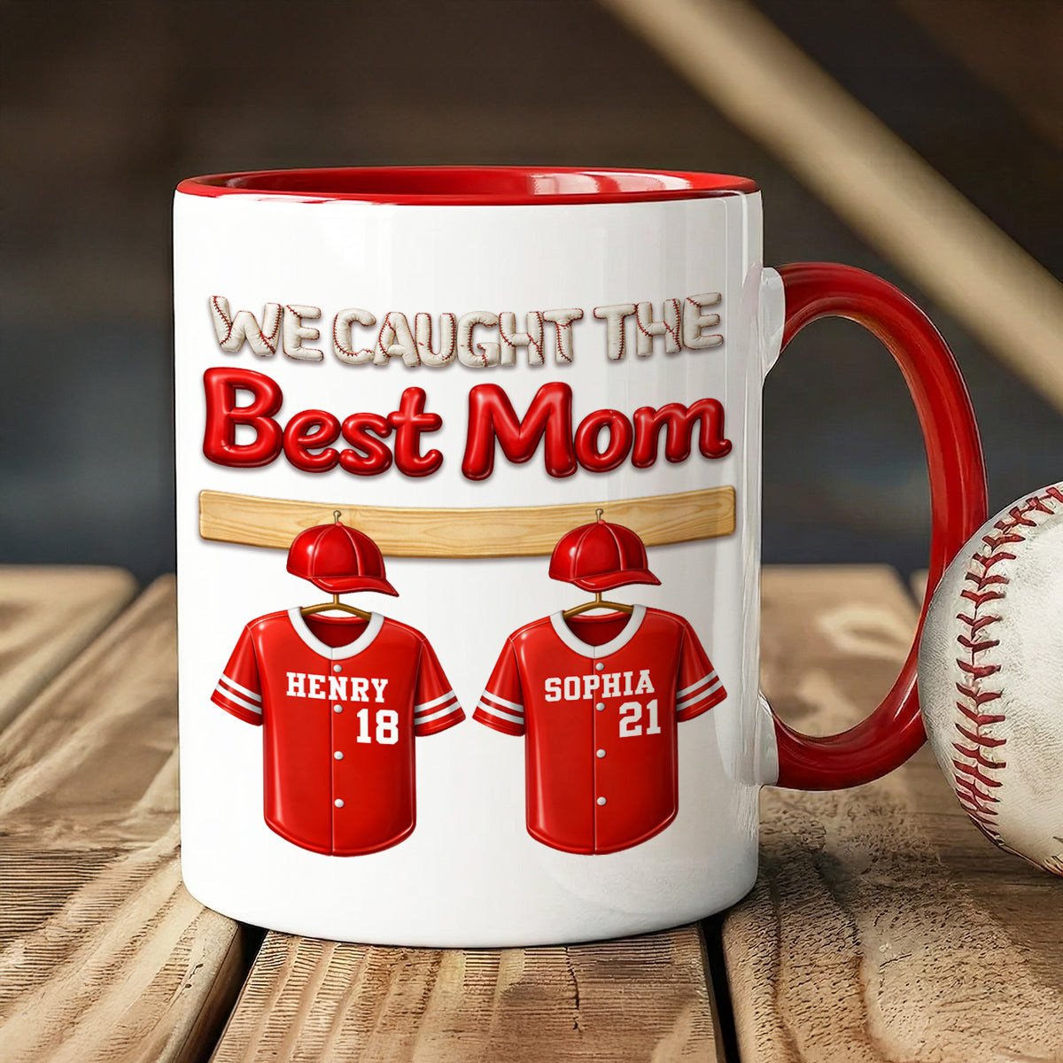 We Caught The Best Mom Baseball Kids - Personalized Mug - Heartfelt Gift For Baseball Mom, Gift For Wife