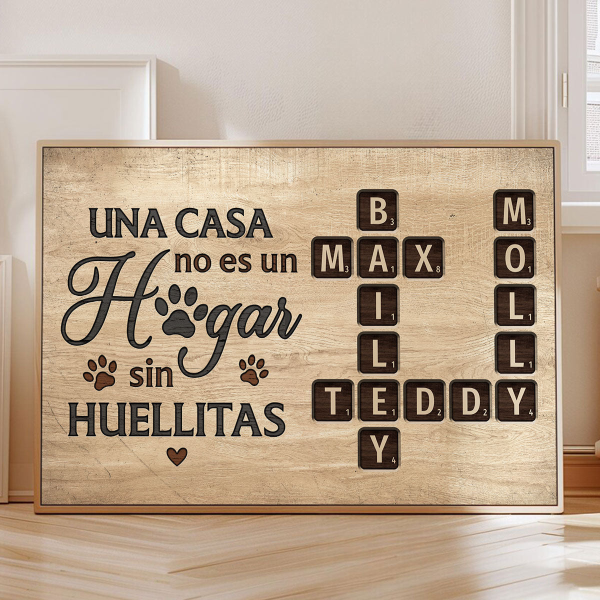 Una Casa No Es Un Hogar Sin Huellitas Crossword Puzzle Art - Personalized Poster - Spanish Version Home Decor For Pet Lovers