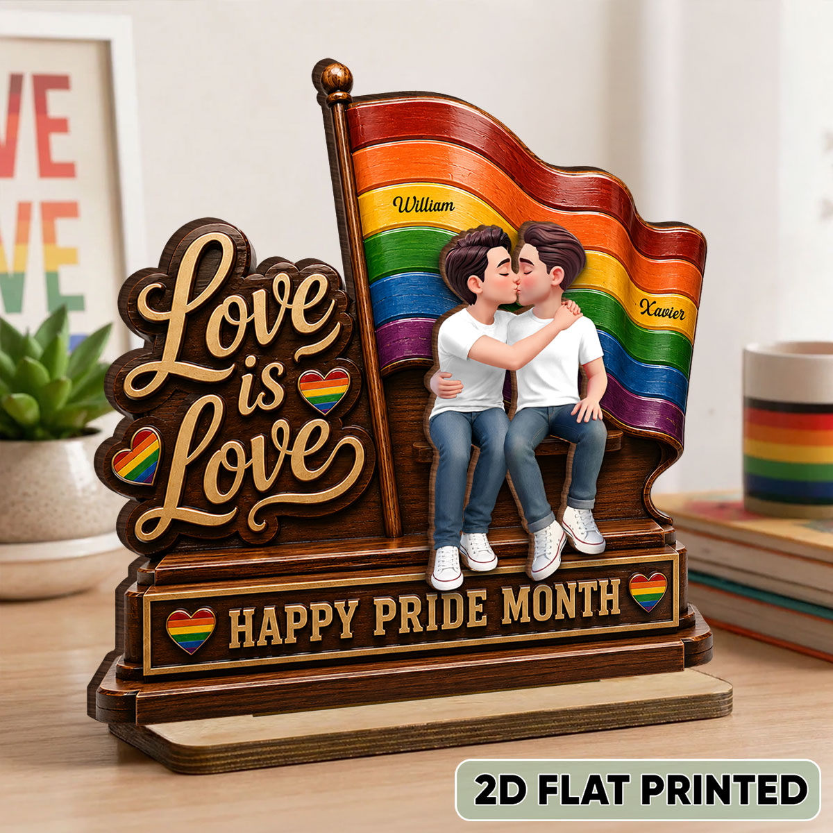 Happy Pride Month LGBT Couple - Personalized 2-Layered Wooden Plaque - Heartfelt Gift for Her, Gift for Him