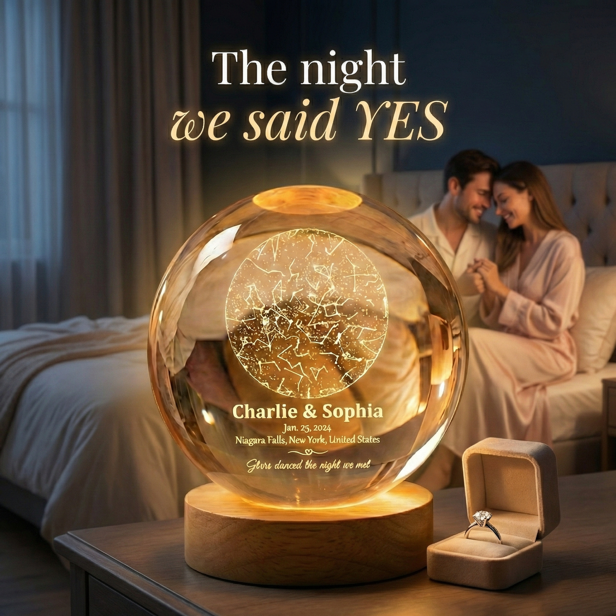 The Night We Met Star Map - Personalized Crystal Ball Night Light - Gift for Couple