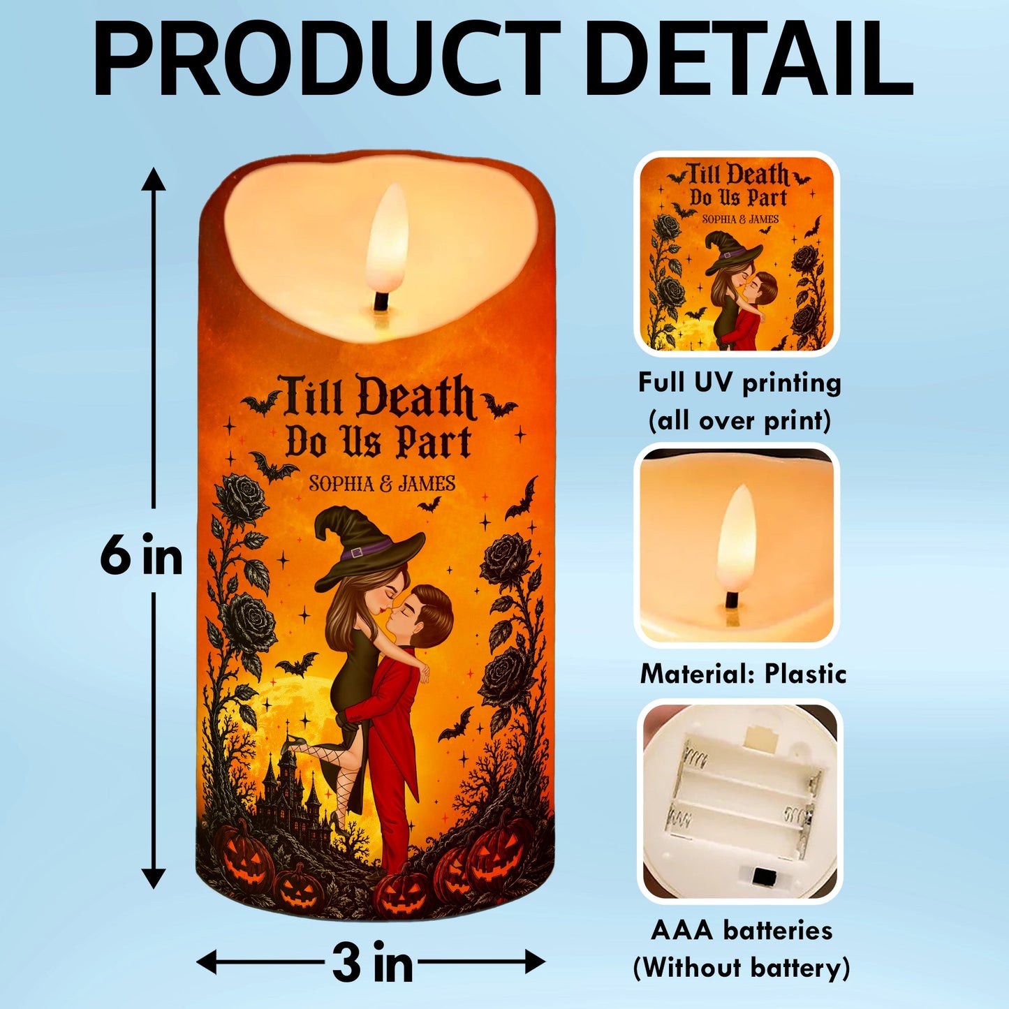 Halloween Couple Love Never Dies - Personalized LED Candle - Halloween Decor For Couple