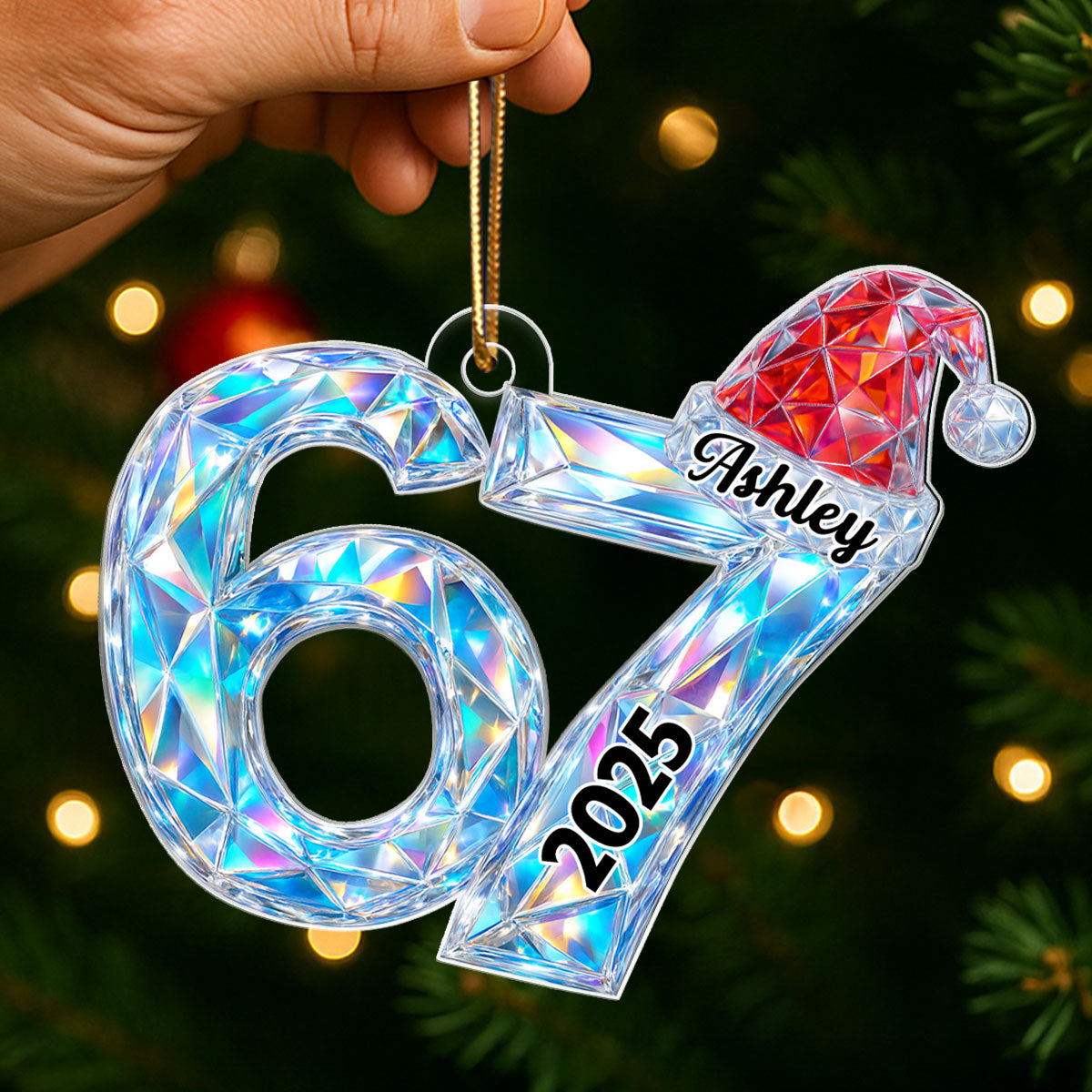 3D Crystal Effect Six Seven Viral Quote Gen Z Tiktok Trend - Personalized Acrylic Ornament - Christmas Gift for Kid, Grandkids
