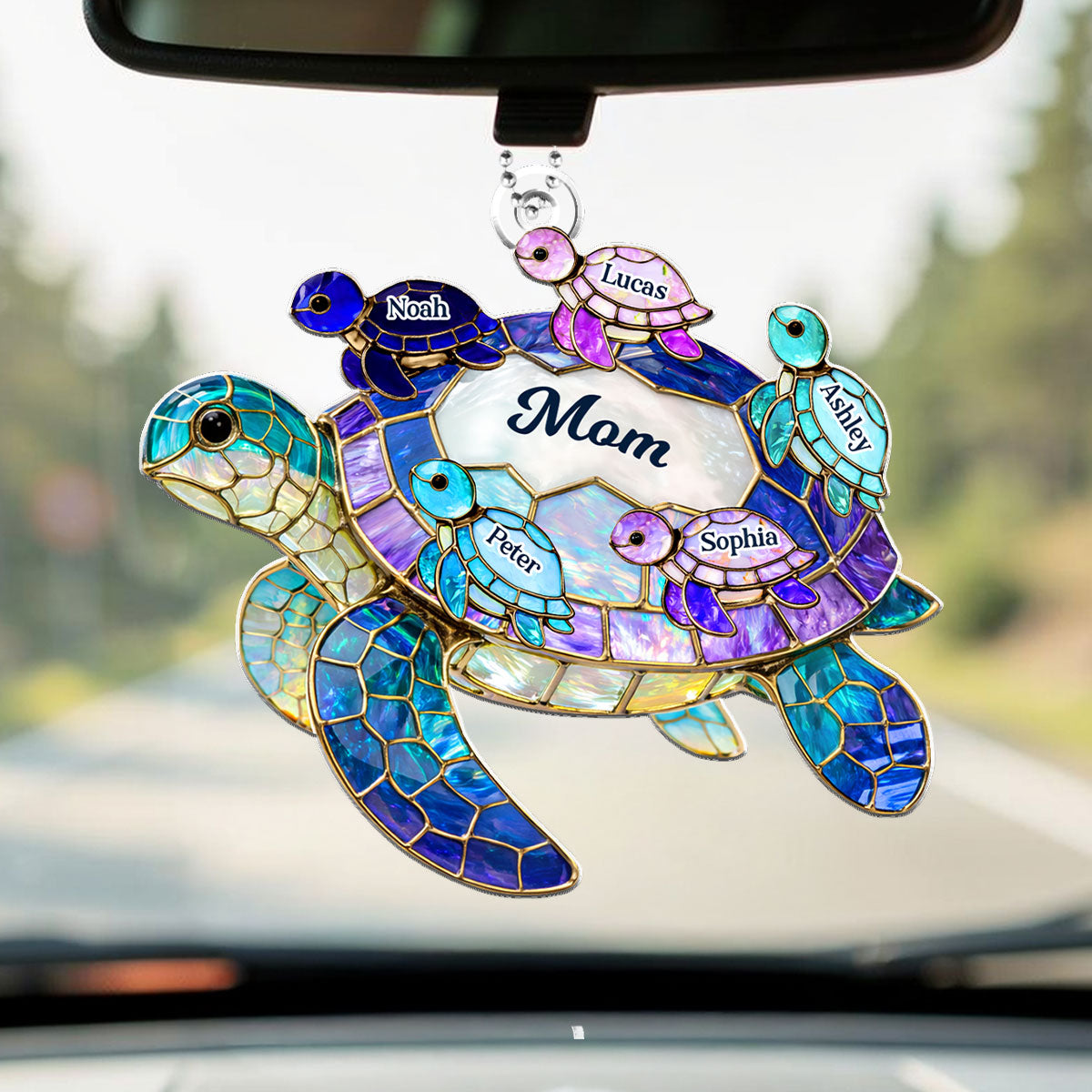 Mom Grandma Sea Turtle - Personalized Acrylic Car Hanger - Mother's Day Gift for Her