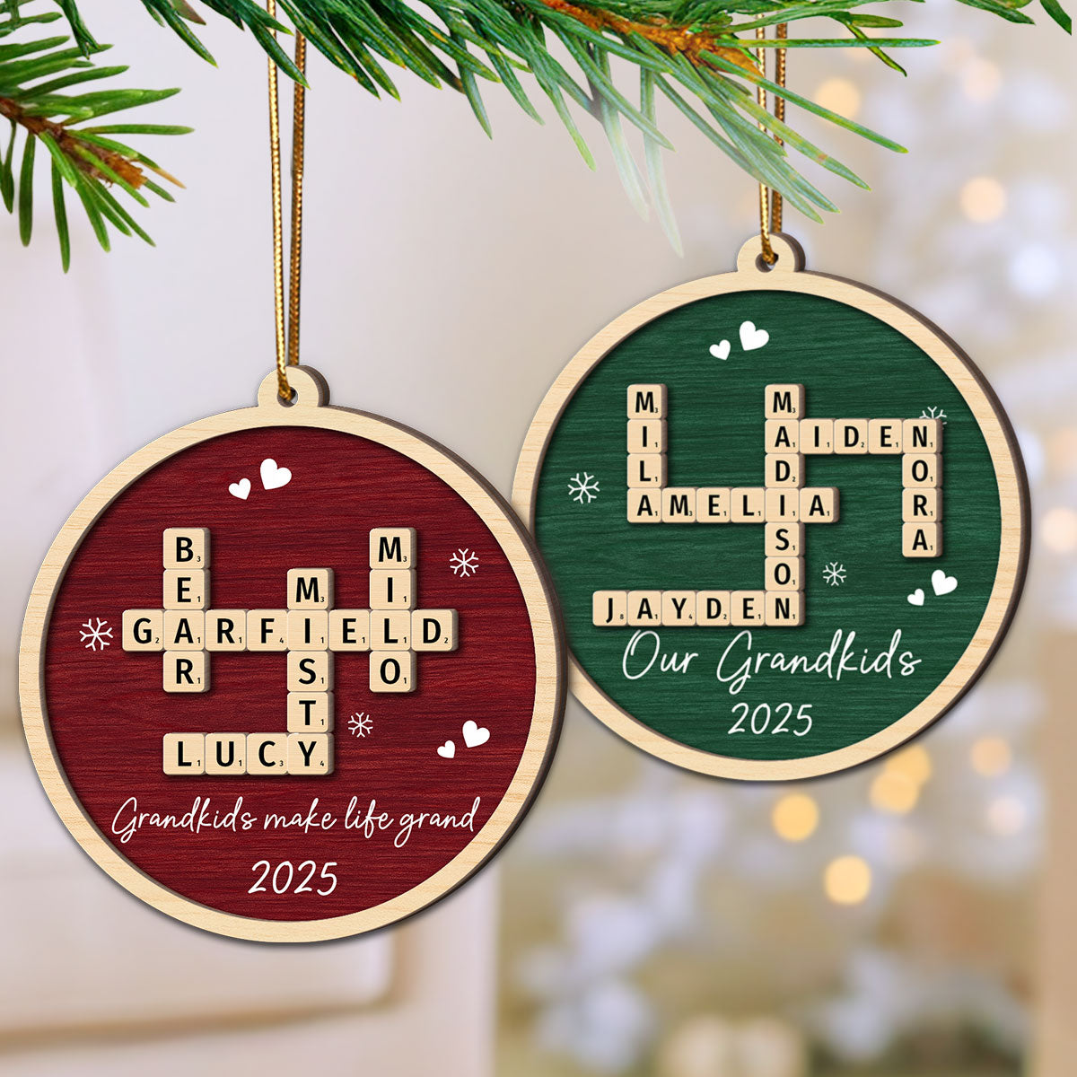 Our Grandkids Crossword Puzzle Art - Personalized 2-Layer Wooden Ornament - Christmas Gift For Grandma