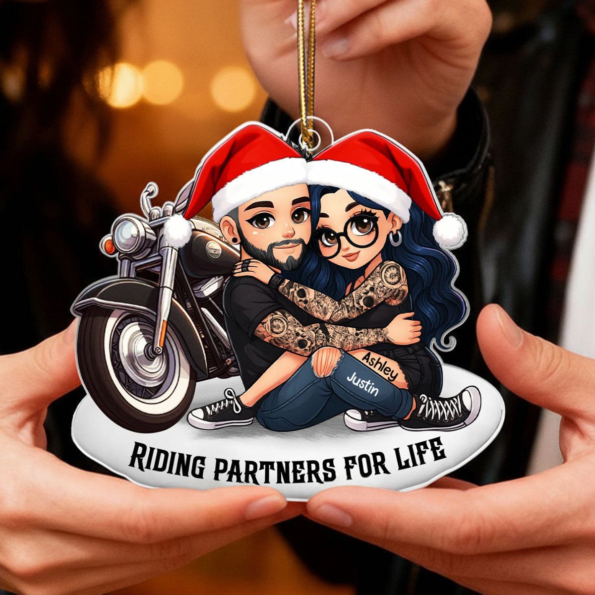 Bikers Couple Riding Partners for Life - Personalized Acrylic Ornament - Gift for Him, Gift for Her