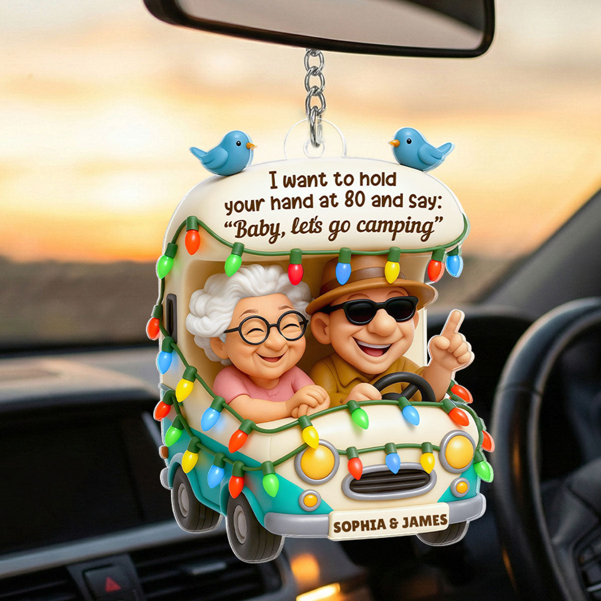 Old Couple Baby Let's Go Camping - Personalized Acrylic Keychain - Gift For Her, Gift For Him, Gift For Couple