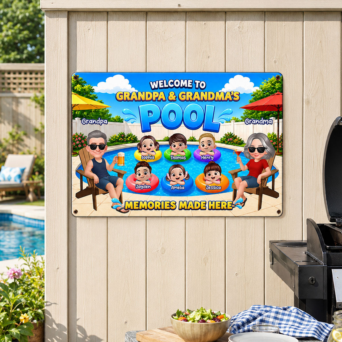 Welcome To Grandparents Pool Summer - Personalized Metal Sign - Gift For Grandparents, Summer Decoration