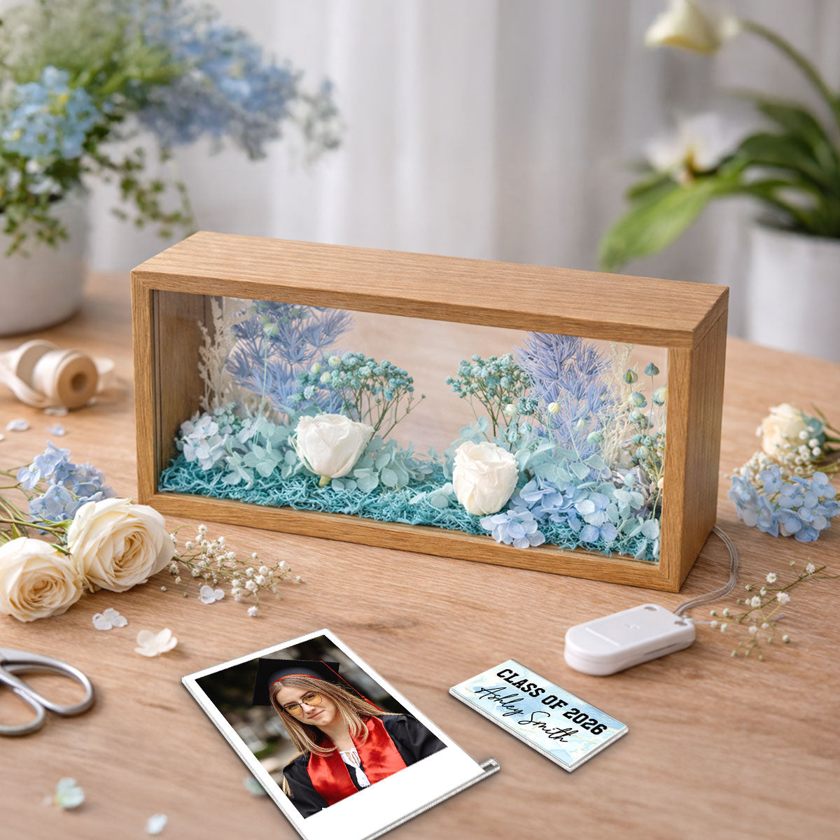 Class Of Year Senior Custom Photo - Personalized DIY Flower Shadow Box LED Night Light - Graduation Gift For Graduates, Daughter