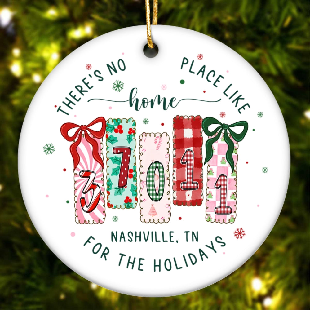 There's No Place Like Home Zip Code Preppy Style - Personalized Ceramic Ornament