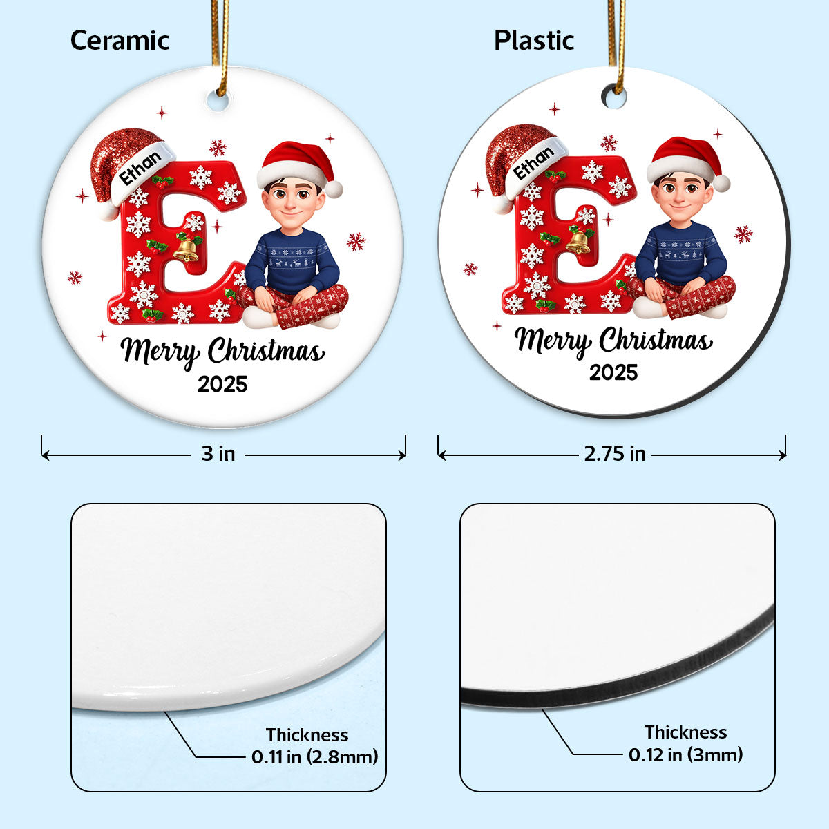 Family Member Christmas Festive Initial Name - Personalized Ceramic Ornament