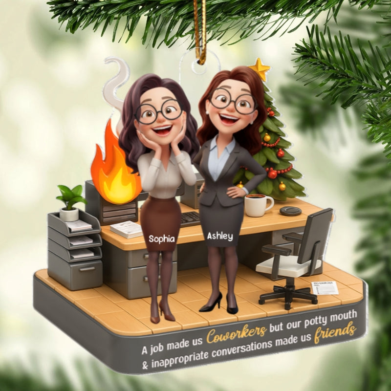 A Job Made Us Coworkers But Our Potty Mouth Make Us Friends - Personalized Acrylic Ornament - Funny Christmas Gift for Work Besties